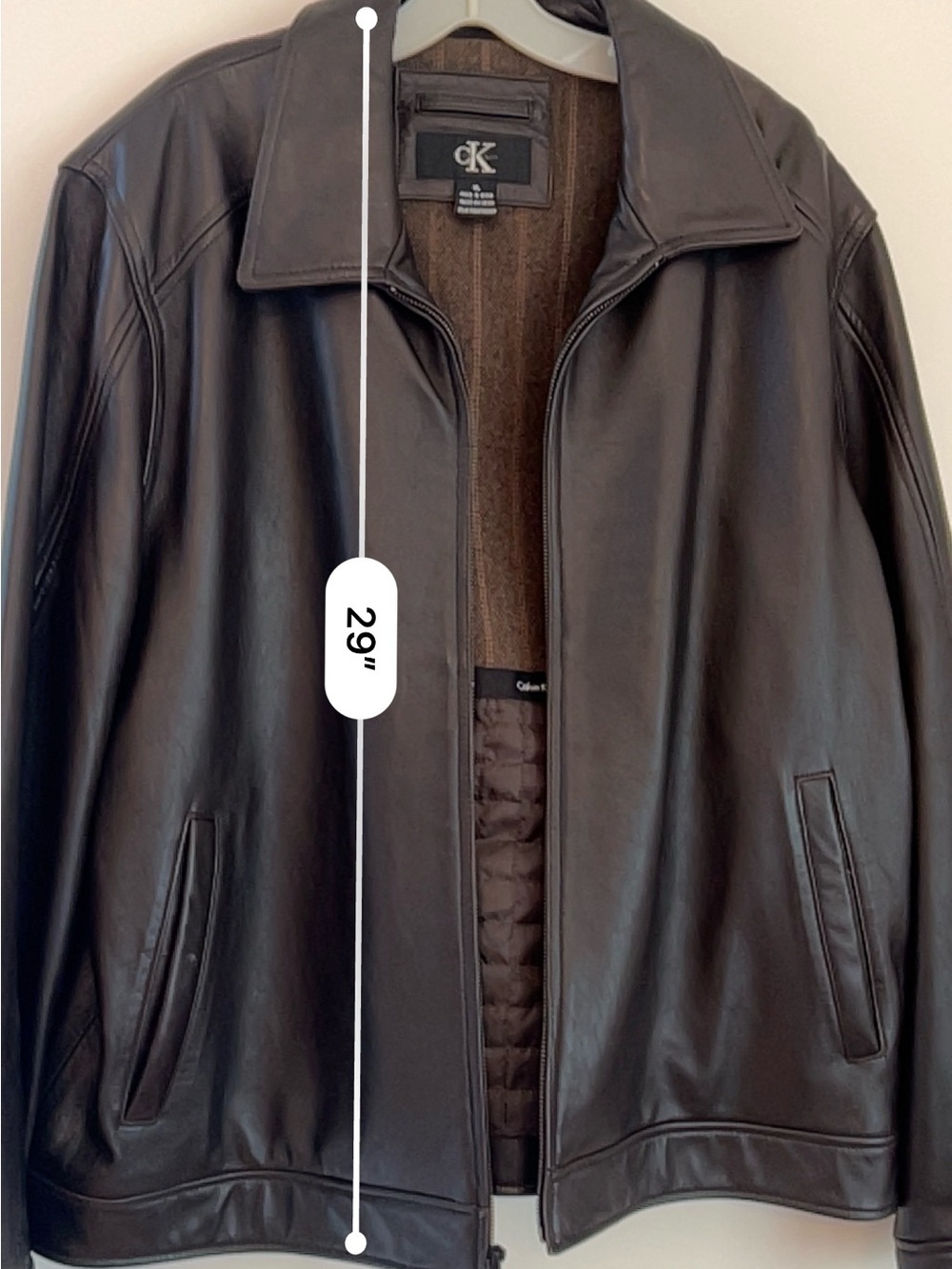 Calvin Klein Men's Dark Brown Leather Bomber Jacket - Picture 7 of 8